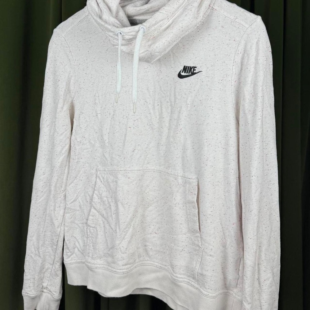 Nike Womens Speckled Funnel Neck Hoodie White Cream Pullover Logo Medium